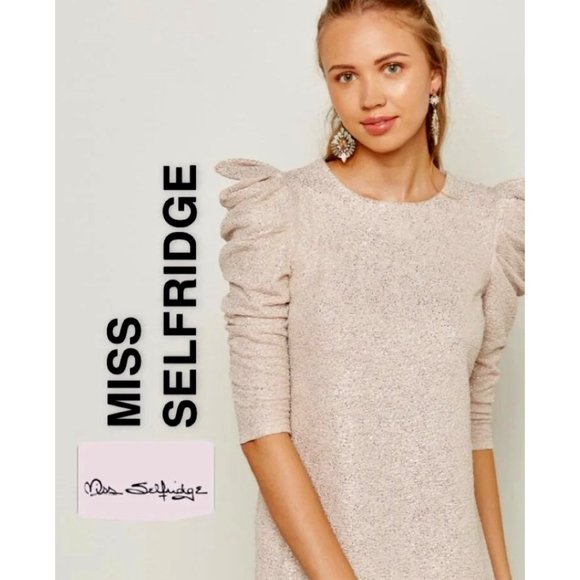 Miss Selfridge Dresses & Skirts - dress shirt puff gold beige ivory dress outfit